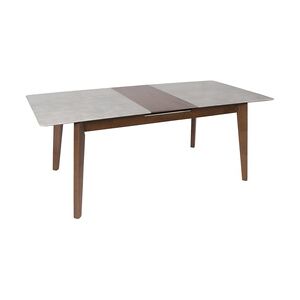 Mendler Esszimmertisch HWC-M57, Esstisch, Massiv-Holz Laminat Melamin 160-200x90cm, ausziehbar Beton-Optik, braune Beine