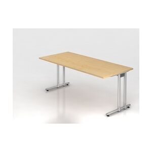 PROREGAL Schreibtisch Mauno   Ahorn   BxT 200x100cm   Arbeitshöhe 72cm   höhenjustierbar 0-10 mm   C-Fuß-Gestell Silber   Bürotisch