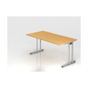 PROREGAL Schreibtisch Mauno   Buche   BxT 160x80cm   Arbeitshöhe 72cm   höhenjustierbar 0-10 mm   C-Fuß-Gestell Silber   Bürotisch