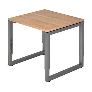 bümö höhenverstellbarer Schreibtisch R-Serie 80x80 cm in Nussbaum, Gestell in Graphit - PC Tisch klein für's Büro manuell höhenverstellbar,