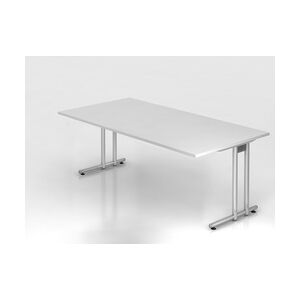 PROREGAL Schreibtisch Mauno   Weiß   BxT 200x100cm   Arbeitshöhe 72cm   höhenjustierbar 0-10 mm   C-Fuß-Gestell Silber   Bürotisch