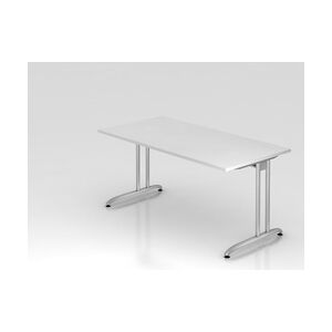 PROREGAL Schreibtisch Markku   Weiß   BxT 160x80cm   Arbeitshöhe 72cm   höhenjustierbar 0-10 mm   C-Fuß-Gestell Silber   Bürotisch