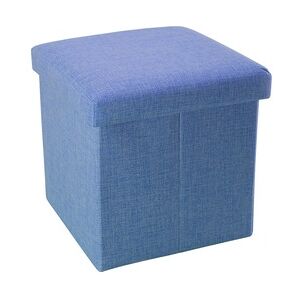 Intirilife Faltbarer Sitzhocker 30x30x30 cm in MEER BLAU - Sitzwürfel Fußhocker mit Stauraum und Deckel aus Stoff in Leinen Optik