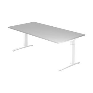 bümö manuell höhenverstellbarer Schreibtisch 200x100 in weiß, Gestell in weiß - PC Tisch höhenverstellbar & groß, höhenverstellbarer Tisch Büro,