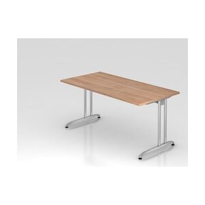 PROREGAL Schreibtisch Markku   Nussbaum   BxT 160x80cm   Arbeitshöhe 72cm   höhenjustierbar 0-10 mm   C-Fuß-Gestell Silber   Bürotisch