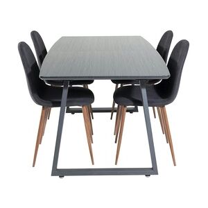 ebuy24 IncaBLBL Essgruppe Esstisch Ausziehbarer Tisch Länge cm 160 / 200 schwarz und 4 Polar Esszimmerstühle schwarz.