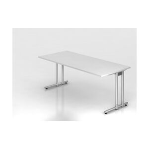 PROREGAL Schreibtisch Mauno   Weiß   BxT 180x80cm   Arbeitshöhe 72cm   höhenjustierbar 0-10 mm   C-Fuß-Gestell Silber   Bürotisch