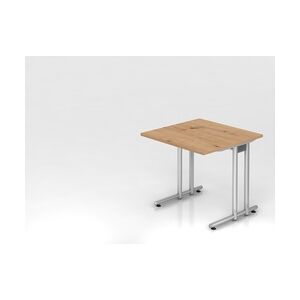 PROREGAL Schreibtisch Mauno   Asteiche   BxT 80x80cm   Arbeitshöhe 72cm   höhenjustierbar 0-10 mm   C-Fuß-Gestell Silber   Bürotisch