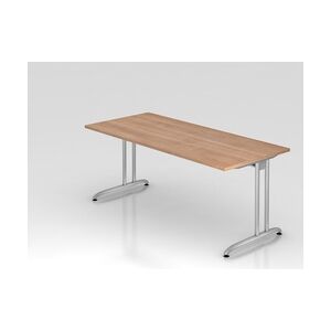 PROREGAL Schreibtisch Markku   Nussbaum   BxT 180x80cm   Arbeitshöhe 72cm   höhenjustierbar 0-10 mm   C-Fuß-Gestell Silber   Bürotisch