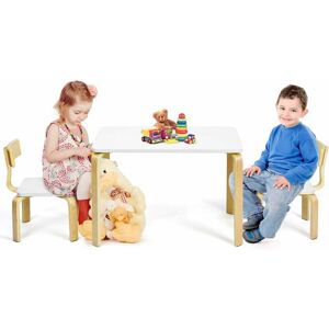 GOPLUS Kindersitzgruppe aus Holz mit 1 Kindertisch und 2 Stühle, Kindermoebel mit Abgerundeten Ecken und Kanten, Kinder Tisch und Stühle für Zuhause,