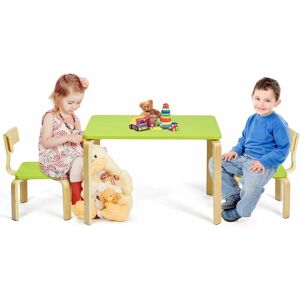 GOPLUS Kindersitzgruppe aus Holz mit 1 Kindertisch und 2 Stühle, Kindermöbel mit Abgerundeten Ecken und Kanten, Kinder Tisch und Stühle für Zuhause,