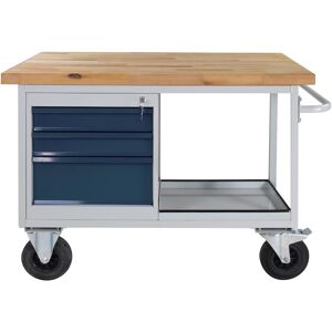 PROREGAL - BETRIEBSAUSSTATTUNG ZUM FAIREN PREIS Mobile Werkbank Rhino mit Ablagefach + 3 Schubladen HxBxT 83x130x60cm Traglast 500kg Lichtgrau/Anthrazitgrau - Hellgrau