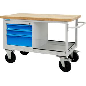 PROREGAL - BETRIEBSAUSSTATTUNG ZUM FAIREN PREIS Mobile Werkbank Rhino mit Ablagefach + 3 Schubladen HxBxT 83x130x60cm Traglast 500kg Lichtgrau/Lichtblau - Hellgrau