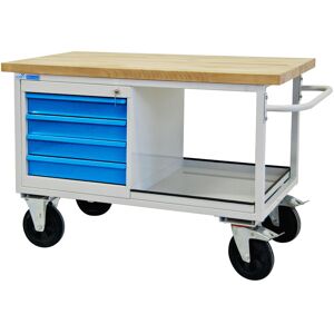 PROREGAL - BETRIEBSAUSSTATTUNG ZUM FAIREN PREIS Mobile Werkbank Rhino mit Ablagefach + 4 Schubladen HxBxT 83x130x60cm Traglast 500kg Lichtgrau/Lichtblau - Hellgrau