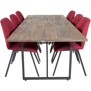 EBUY24 Padang Essgruppe Esstisch Teak und 6 Gemma Esszimmerstühle rot.