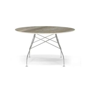 Kartell Glossy Marble Tisch rund groß chrom / Marmoroptik Tropical Grey