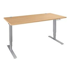 Schäfer Shop Genius Schreibtisch AERO FLEX, elektrisch höhenverstellbar, Rechteck, T-Fuß, B 1200 x T 800 x H 620-1280 mm, Buche/weißalu