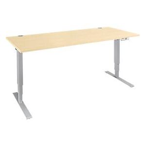 Schäfer Shop Genius Schreibtisch AERO FLEX, elektrisch höhenverstellbar, Rechteck, T-Fuß, B 1600 x T 800 x H 620-1280 mm, Ahorn/weißalu