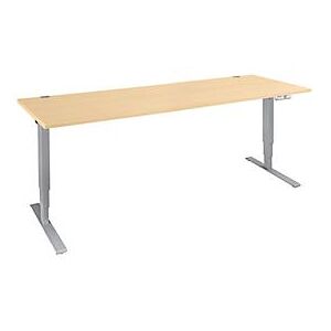 Schäfer Shop Genius Schreibtisch AERO FLEX, elektrisch höhenverstellbar, Rechteck, T-Fuß, B 2000 x T 800 x H 620-1280 mm, Ahorn/weißalu