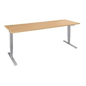 Schäfer Shop Genius Schreibtisch AERO FLEX, elektrisch höhenverstellbar, Rechteck, T-Fuß, B 2000 x T 800 x H 620-1280 mm, Buche/weißalu