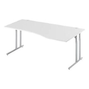 Schäfer Shop Select Schreibtisch COMBITEC, Freiform, Ansatz rechts, C-Fuß, B 1800 x T 1000/800 x H 677-817 mm, lichtgrau/weißaluminium