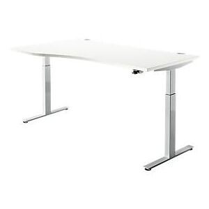 Schreibtisch ERGO DRIVE ED 470, elektrisch höhenverstellbar, Freiform, Ansatz links, T-Fuß, B 1800 x T 1000/800 x H 692-1147 mm, weiß/weißalu