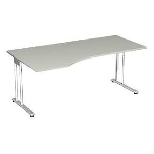 Schreibtisch mit Ansatz PALENQUE, C-Fuß, Freiform, links, B 1800 x T 1000/800 x H 680-820 mm, lichtgrau