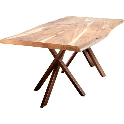 Sit Esstisch SIT „Tables“ Tische Gr. B: 200 cm, Tischplatte 3,6 cm, beige (natur) Holz-Esstische Rechteckige Esstische Tisch mit Baumkante und extravagantem Gestell aus Metall, Vintage
