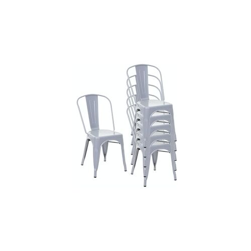 Mendler 6er-Set Stuhl HWC-A73, Bistrostuhl Stapelstuhl, Metall Industriedesign stapelbar ~ grau
