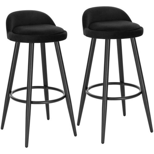 WOLTU Barhocker 2er Set Barstuhl Hocker Tresenhocker Bistrohocker Designer Hocker mit Lehne und Fußstütze aus Samt & Metall, Schwarz – schwarz – Woltu