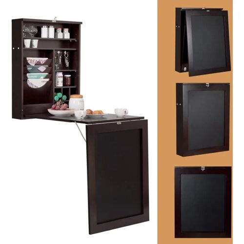 COSTWAY Wandtisch klappbar mit Tafel Wandklapptisch Esstisch wandmontage Braun – Costway