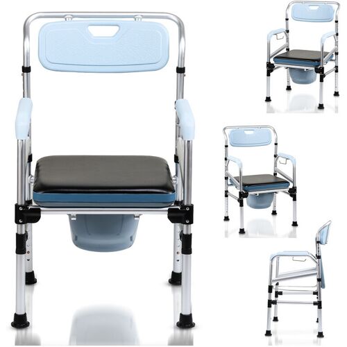 TOLLETOUR Toilettenstuhl Duschhocker & -sitze Standfesten Stuhl Toilettenhilfe Nachtstuhl Einstellbar Rollstuhl – Blau – Tolletour