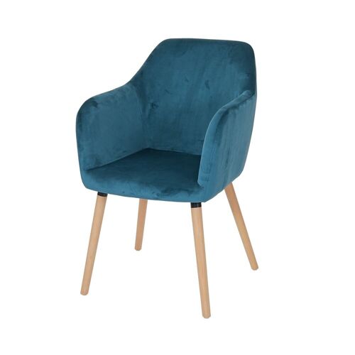 MCW Esszimmerstuhl Vaasa T381, Stuhl Küchenstuhl, Retro 50er Jahre Design ~ Samt, petrol-blau, helle Beine