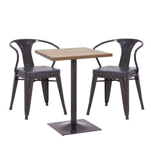 MCW Set Bistrotisch 2x Esszimmerstuhl MCW-H10d, Stuhl Tisch Küchenstuhl Gastronomie MVG ~ schwarz-grau, Tisch hellbraun