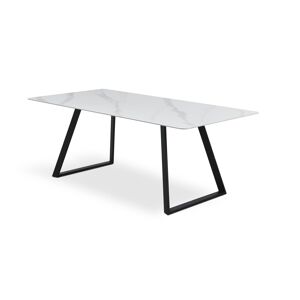 Arctic spisebord 200x100 cm, Hvid Keramik i marmorlook med sort metal ben
