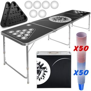 Jago - Beer Pong Bord Sæt til voksne - 6 bolde - 100 kopper - Kopholder - Højdejusterbar - Foldbar - 240 x 61 x 70 cm.