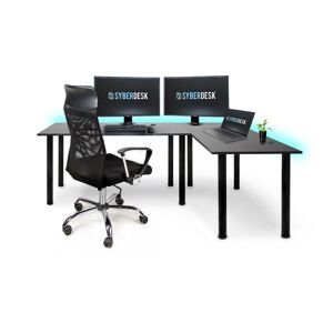 SyberDesk Gaming Pro LED hjørne skrivebord 197 x 132 cm med LED stort computer skrivebord