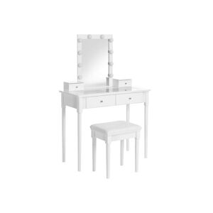 Mina Påklædningsbord - Makeup -bord - 2 store skuffer - med spejl og belysning - med afføring - Hvid