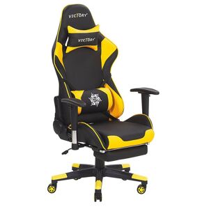 Beliani Gaming stol sort og gul øko-læder drejelig højdejusterbar ryglæn med blokade