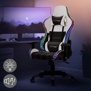 ECD-Germany ML-Design Gaming Stol med RGB LED-belysning & Bluetooth-højttalere; Hvid; Kunstlæder; Ergonomisk Kontorstol; Høj Ryglæn; Nakkestøtte; Lændepude;