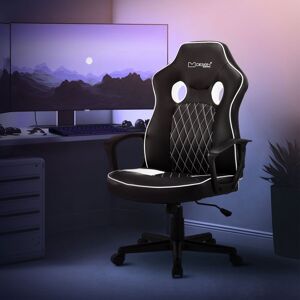 ECD-Germany ML-Design Gaming Stol med vippefunktion; hvid; kunstlæder; ergonomisk kontorstol med armlæn; højdejusterbar drejestol; S-formet ryglæn; racing gamer