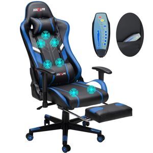 Douxlife GC-RC03 Gaming Stol Massage Ergonomisk høj ryg Design Lændeafslapning Ny tilpasset PU Massage Computer Kontorstole, Farve: Sort + Blå