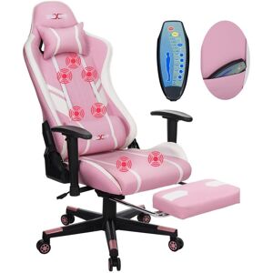 Douxlife GC-RC03 Gaming Stol Massage Ergonomisk høj ryg Design Lændeafslapning Ny tilpasset PU Massage Computer Kontorstole, Farve: Pink + Hvid