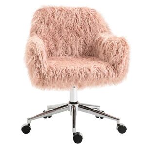 Rootz Living Rootz Kontorstol - Executive Chair - Drejestol - Computerstol - Make-up stol - Sædehøjdejustering - Faux Fur Skum - Pink/Sølv - 57 x 60 x 75-85 cm