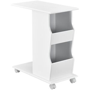 [en.casa] Sofabord med hjul - 53x30x63cm - med avisholder - MDF - hvid