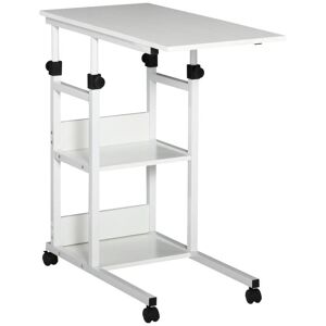 Rootz Living Rootz Sidebord - Sofabord Med Hjul - Sengebord Til Spisestue Stue - Højdejusterbar - 2 Nedre hylder - E1 Spånplade - Metal - Hvid - 80 x 40 x 72-82 cm