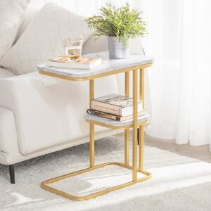SoBuy Sofabord, Moderne sidebord, Sofabord i glam-stilen, bordplade med marmor-effekt og guldfarvede ben, FBT110-G