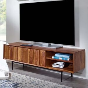 Skyport Moderne Tv-Bord I Massivt Sheesham-Træ Med Elegant Stribemønster, 123x42x35 Cm