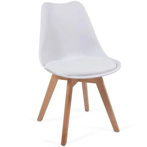 FF Europe Spisebordsstole, Sæt Af 4, Skandinavisk Stil, Betrukket Med Sædehynder, Lavet Af Plast Og Massivt Træ, Hvid
