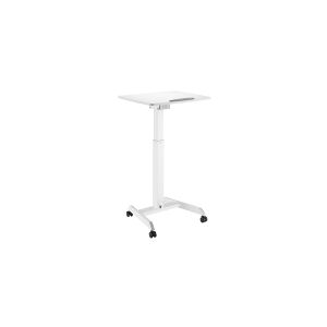 DELTACO Office - Sidde/stå-skrivebord - mobil - rektangulær - plastik, aluminium, spånplade, stål, melamin - hvid - hvid base - hvid